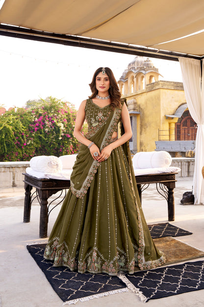 WEDDDING SPECIAL CHOCKLATE CRUSH SEQUINS AND EMBROIDERED LEHENGA CHOLI WITH DUPATTA (TT16)
