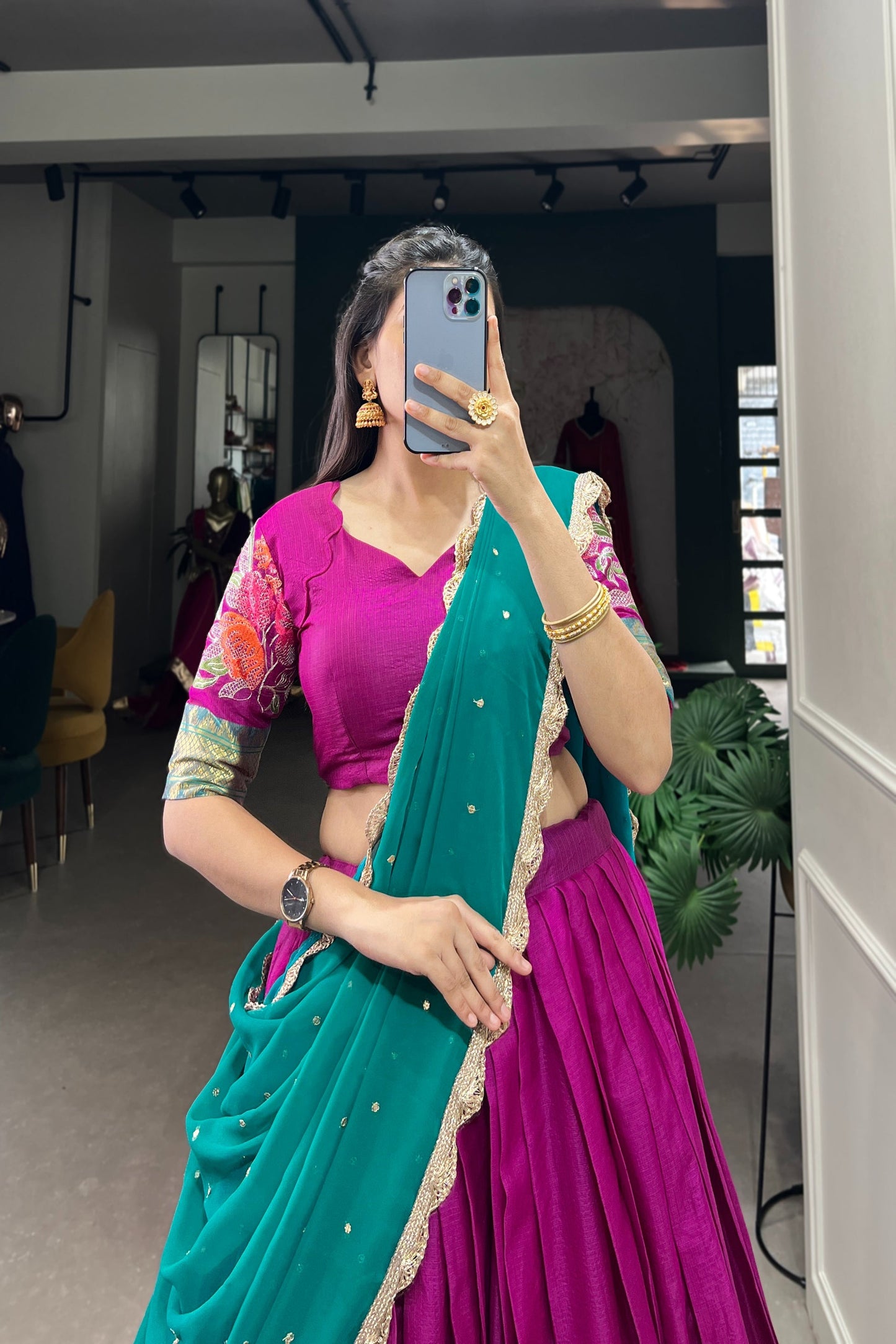 COTTON SILK THEREAD EMBROIDERED LEHENGA CHOLI WITH DUPATTA (WDN108)