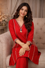 Red Printed & Embellished Kurta Set for Women (SWDH30)