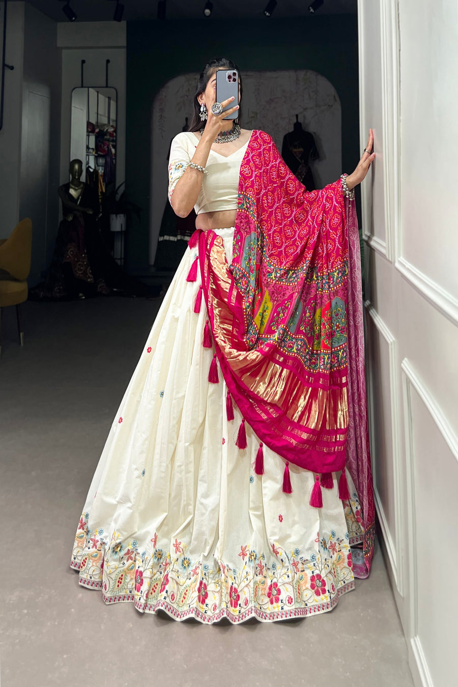 WEDDING SPECIAL KHADI COTTON LEHENGA CHOLI WITH GAJI SILK DUPATTA (WDN101)