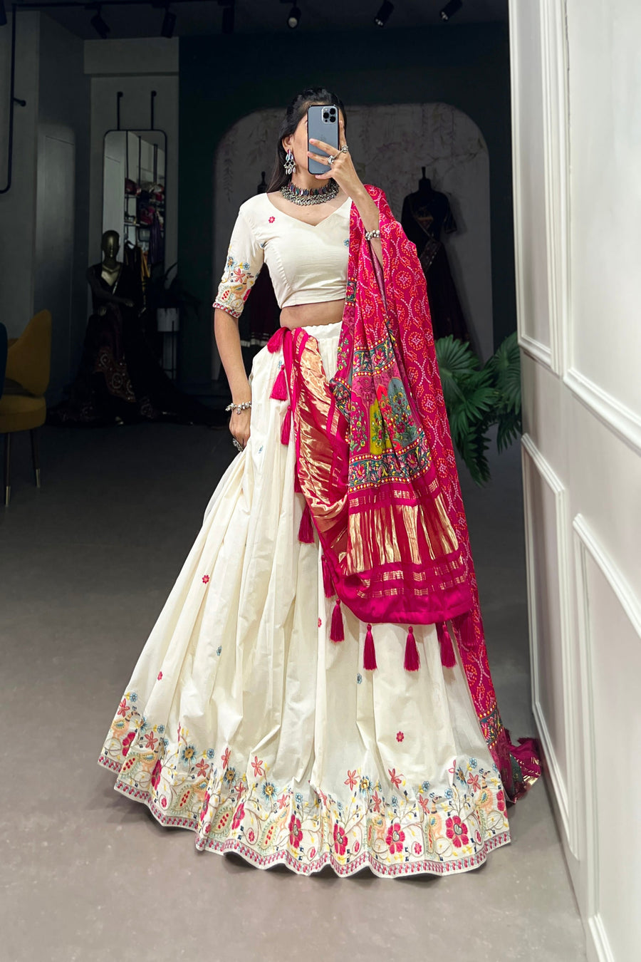 WEDDING SPECIAL KHADI COTTON LEHENGA CHOLI WITH GAJI SILK DUPATTA (WDN101)