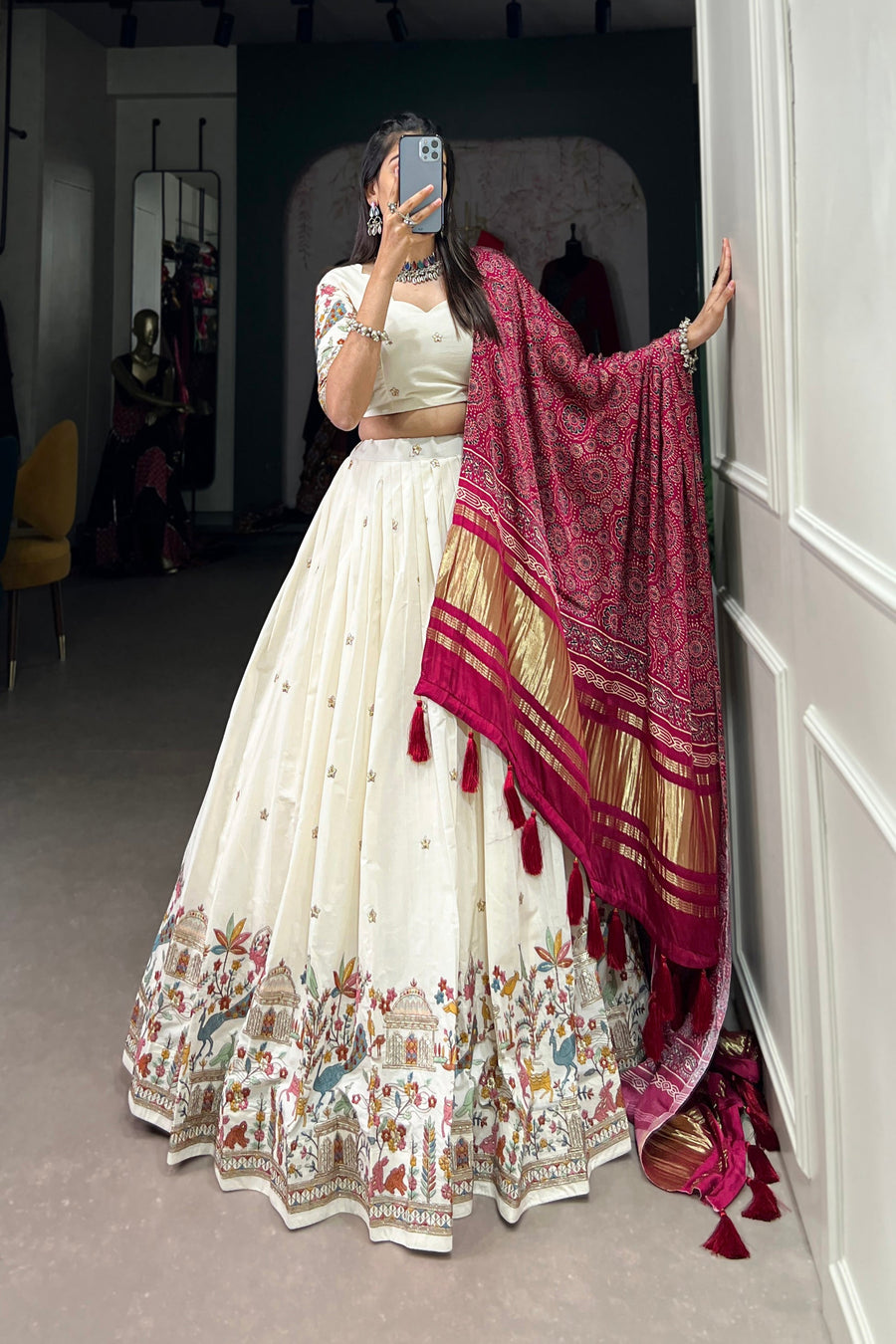 WEDDING SPECIAL KHADI COTTON LEHENGA CHOLI WITH GAJI SILK DUPATTA (WDN101)02