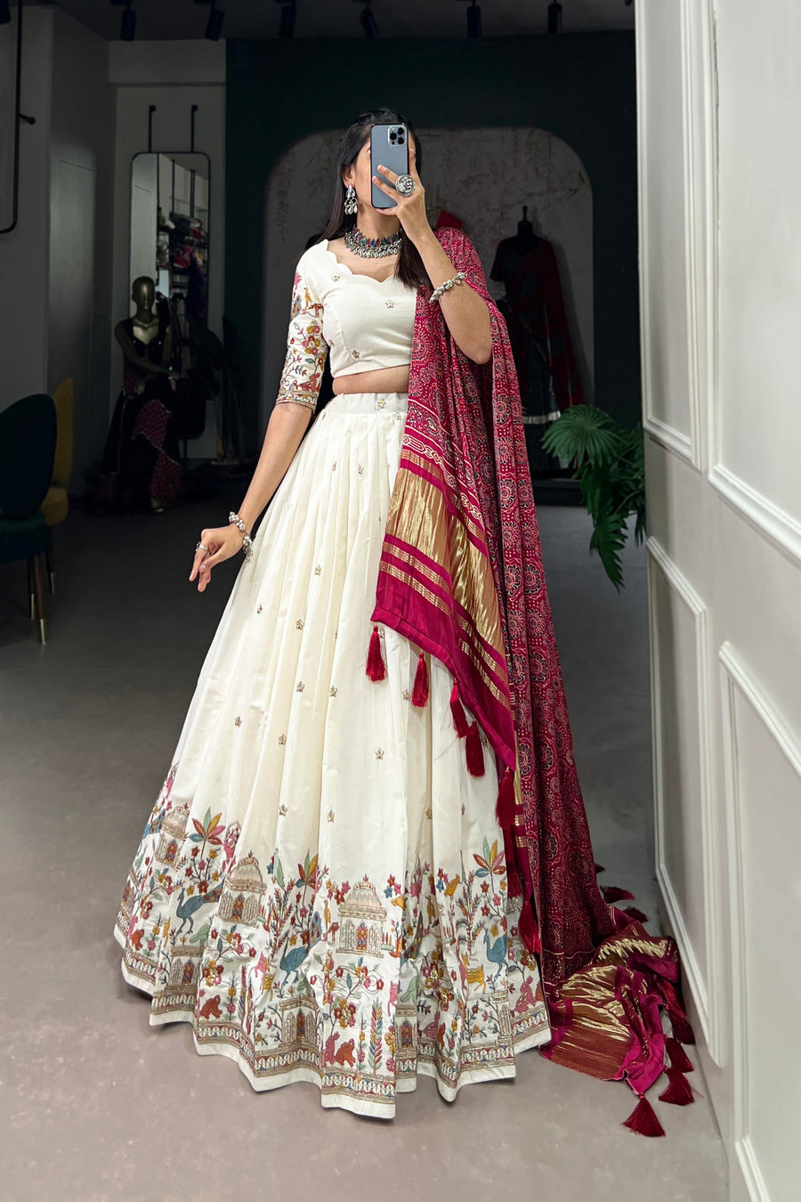 WEDDING SPECIAL KHADI COTTON LEHENGA CHOLI WITH GAJI SILK DUPATTA (WDN101)02