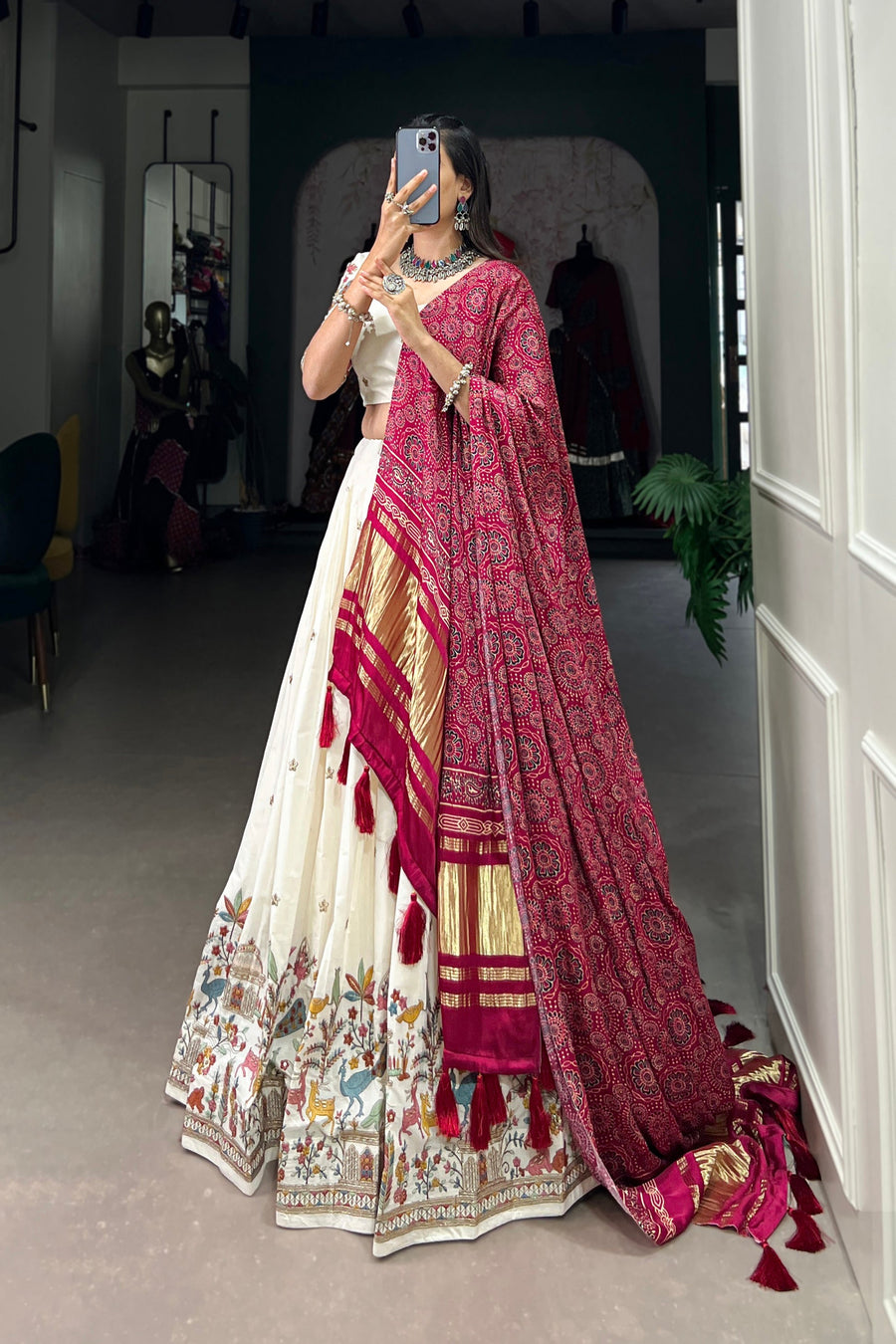 WEDDING SPECIAL KHADI COTTON LEHENGA CHOLI WITH GAJI SILK DUPATTA (WDN101)02