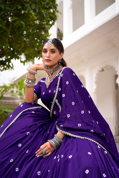 PURE CHANDERI BHANDHEJ PRINT LEHENGA CHOLI WITH DUPATTA (WDN98)