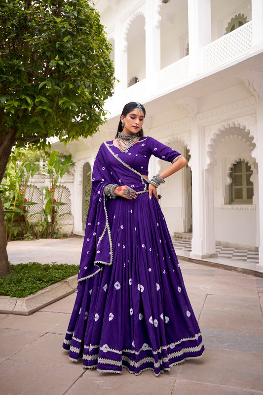 PURE CHANDERI BHANDHEJ PRINT LEHENGA CHOLI WITH DUPATTA (WDN98)