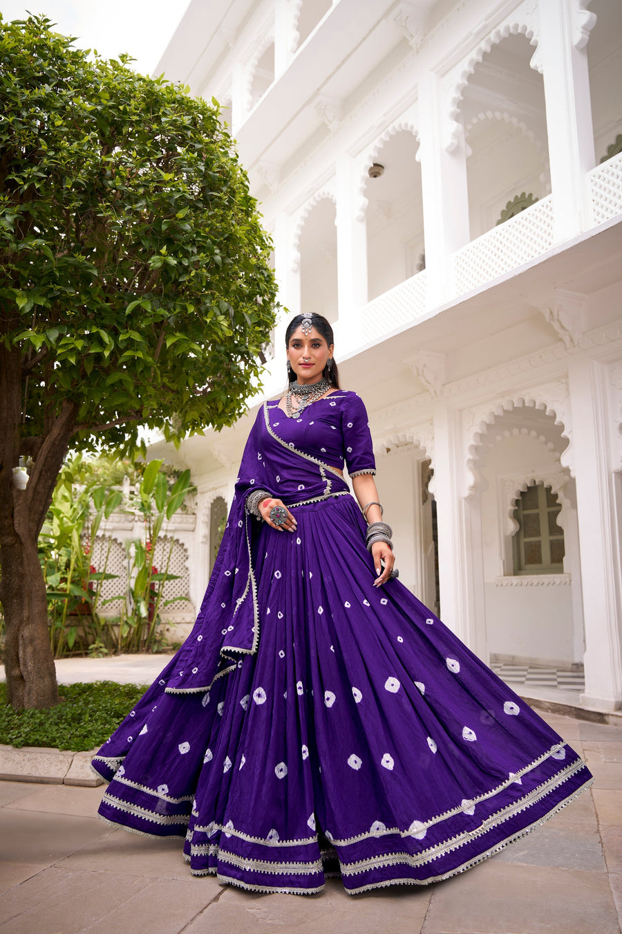 PURE CHANDERI BHANDHEJ PRINT LEHENGA CHOLI WITH DUPATTA (WDN98)