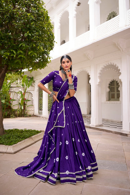 TILTON PURE CHANDERI BHANDHEJ PRINT LEHENGA CHOLI WITH DUPATTA