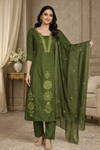 Olive Green Embroidered Kurta Set with Dupatta (SWDH22)