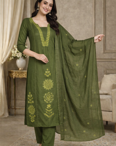 Olive Green Embroidered Kurta Set with Dupatta (SWDH22)