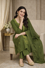 Olive Green Embroidered Kurta Set with Dupatta (SWDH22)