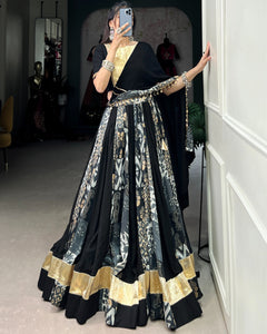 TILTON NAVRATRI SPECIAL RAYON AND TUSSAR SILK PRINTED LEHENGA CHOLI