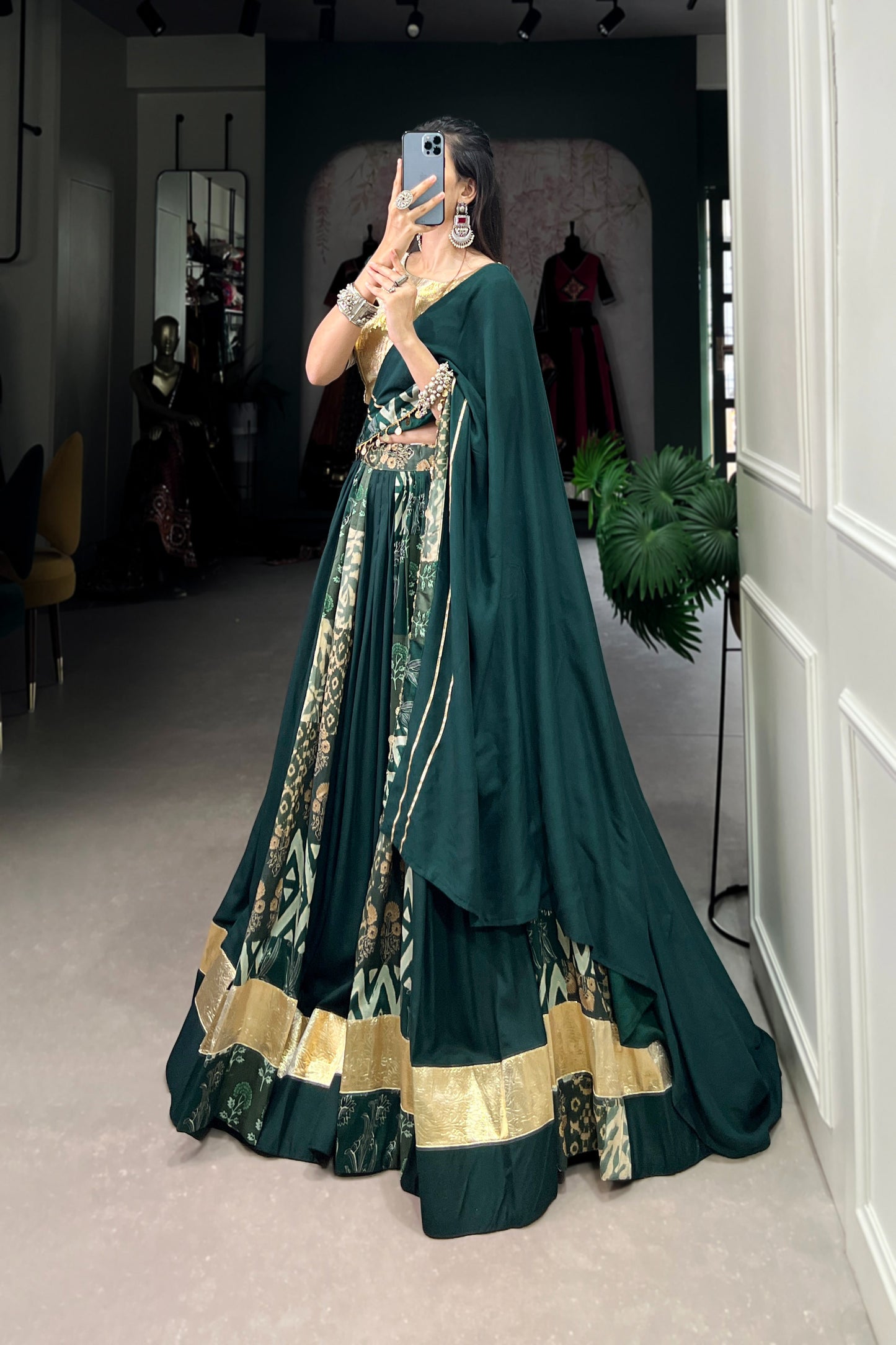 TILTON NAVRATRI SPECIAL RAYON AND TUSSAR SILK PRINTED LEHENGA CHOLI