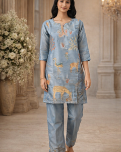 Powder Blue Nature-Inspired Printed Kurta Set (SWDH23)