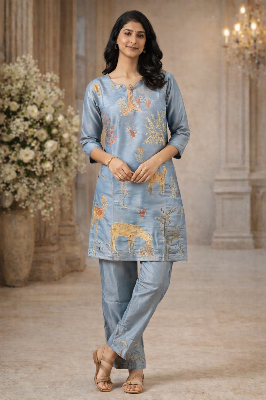 Powder Blue Nature-Inspired Printed Kurta Set (SWDH23)