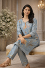 Powder Blue Nature-Inspired Printed Kurta Set (SWDH23)