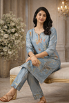 Powder Blue Nature-Inspired Printed Kurta Set (SWDH23)