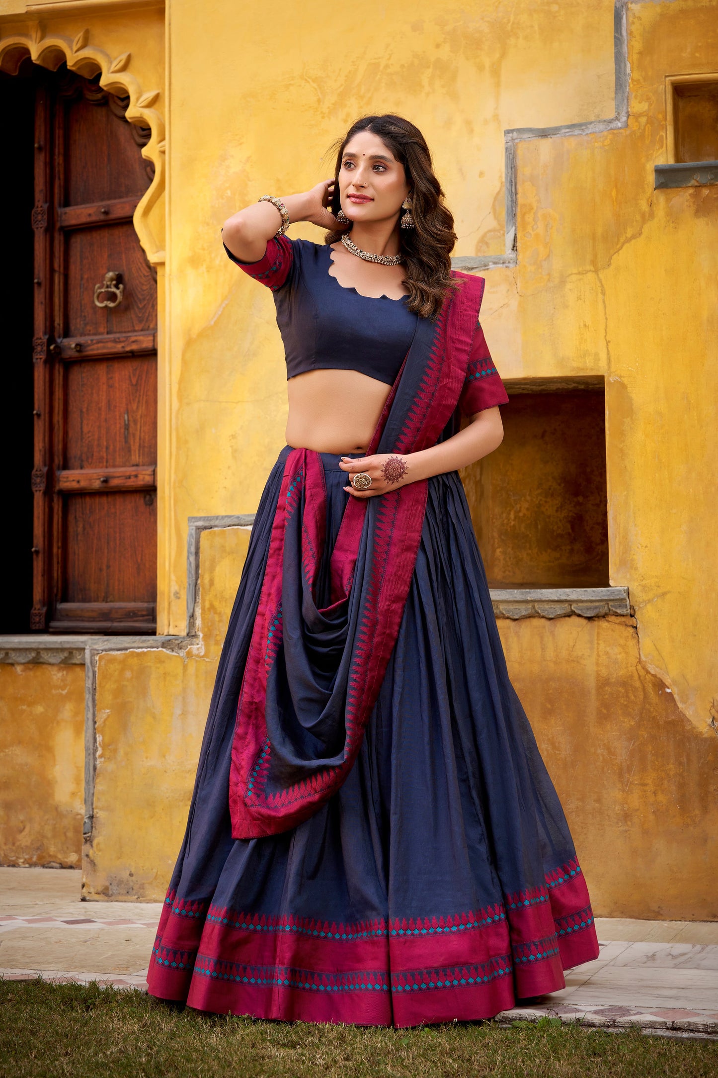 TILTON OCCASION SPECIAL PURE CHANDERI THREAD WORK LEHENGA CHOLI WITH DUPATTA