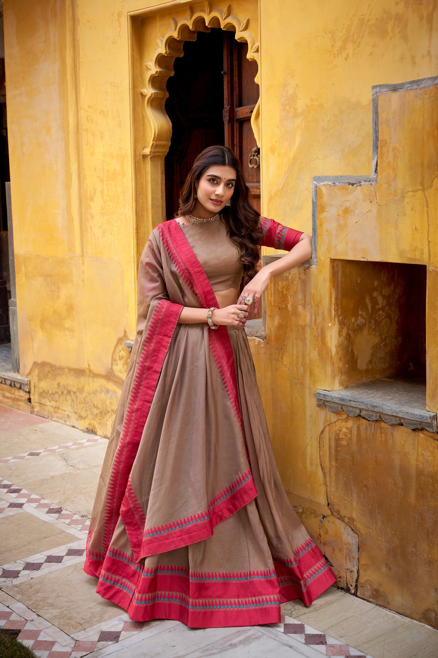 OCCASION SPECIAL PURE CHANDERI THREAD WORK LEHENGA CHOLI WITH DUPATTA (TT15)