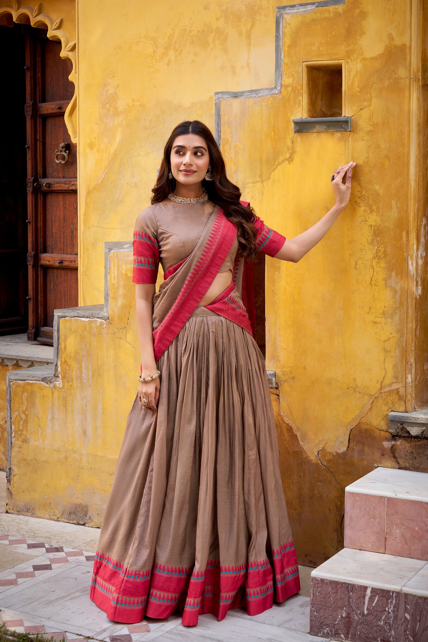TILTON OCCASION SPECIAL PURE CHANDERI THREAD WORK LEHENGA CHOLI WITH DUPATTA
