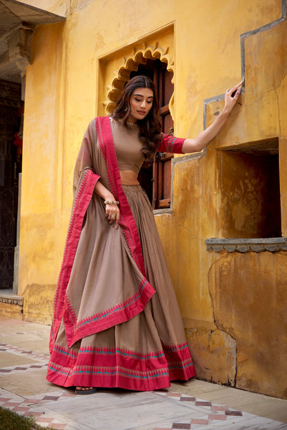 TILTON OCCASION SPECIAL PURE CHANDERI THREAD WORK LEHENGA CHOLI WITH DUPATTA