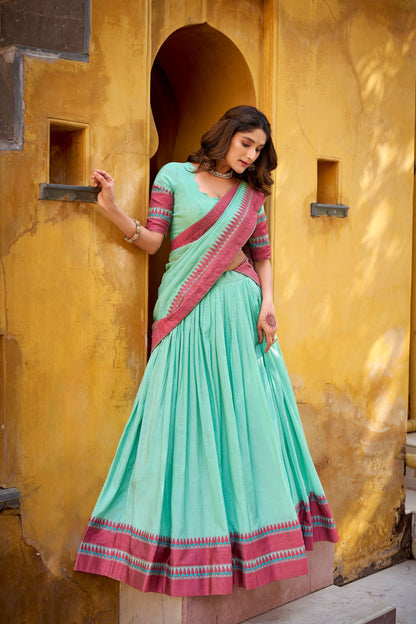 TILTON OCCASION SPECIAL PURE CHANDERI THREAD WORK LEHENGA CHOLI WITH DUPATTA