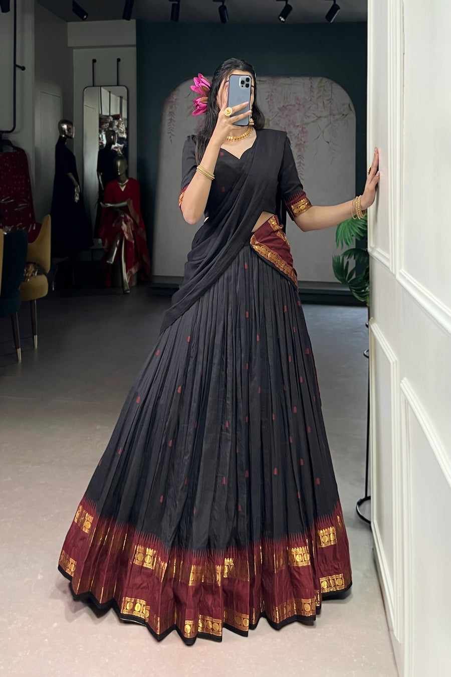 PURE CHANDERI ZARI WEAVING LEHENGA CHOLI WITH DUPATTA (WDN92)