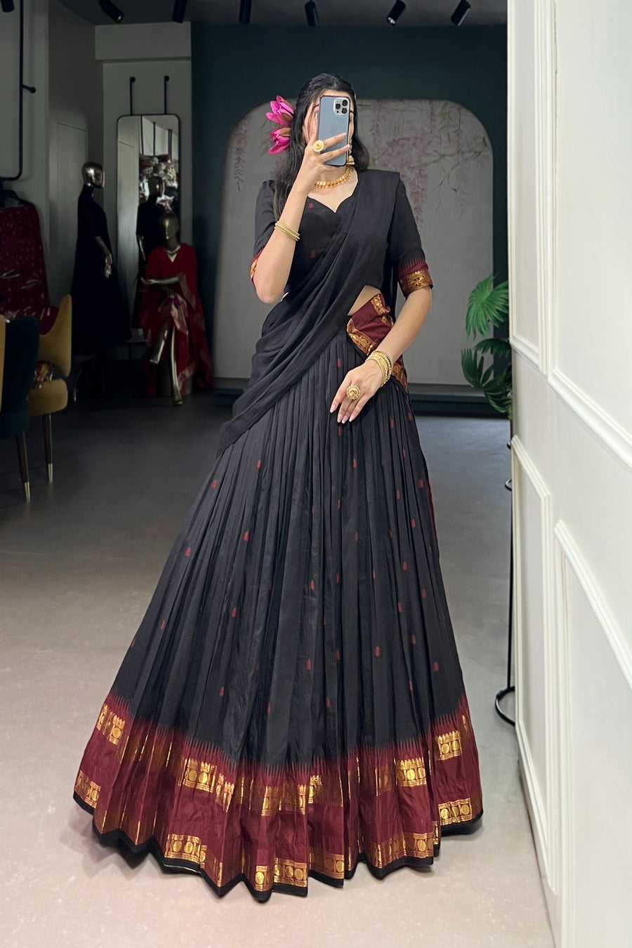 PURE CHANDERI ZARI WEAVING LEHENGA CHOLI WITH DUPATTA (WDN92)