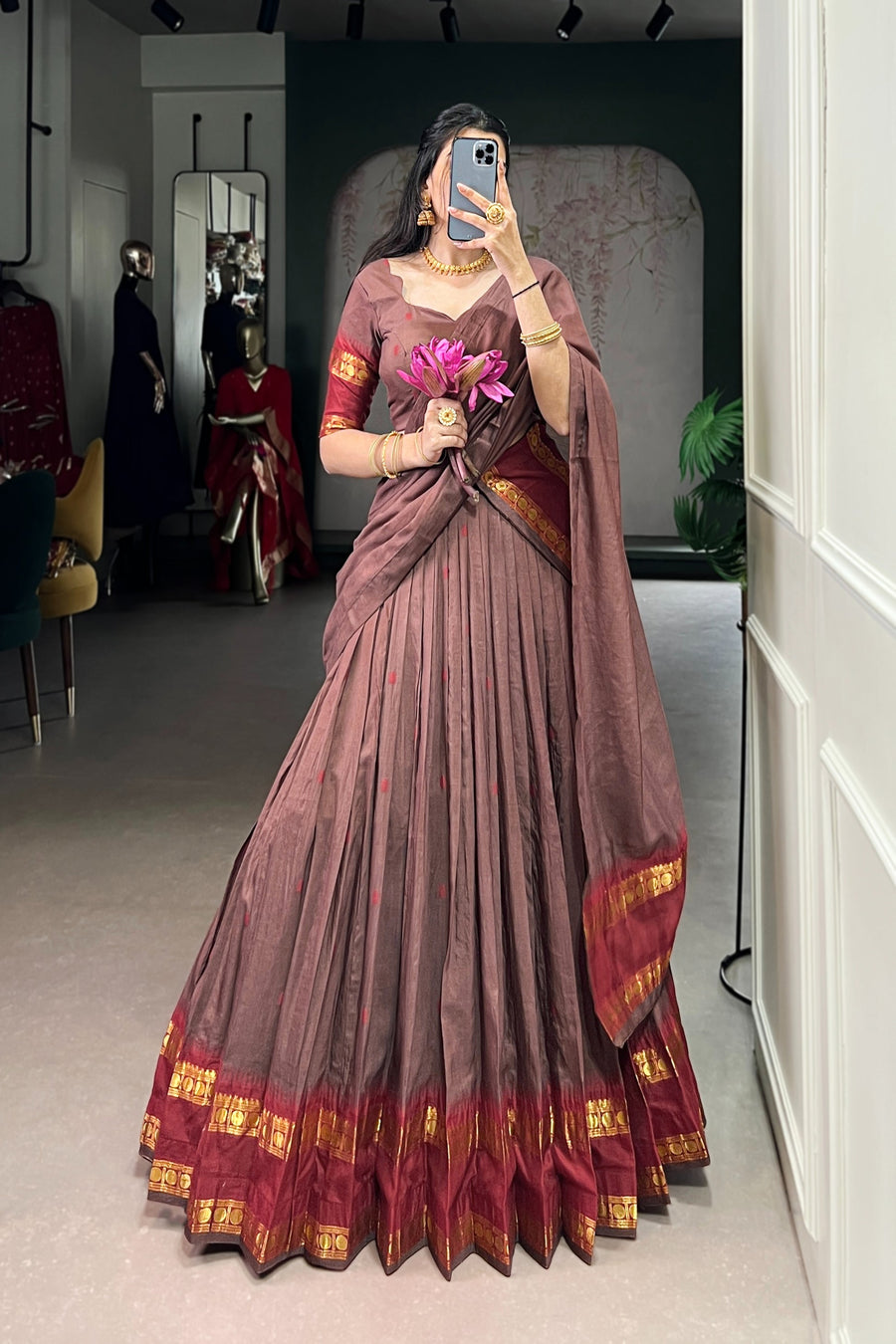 PURE CHANDERI ZARI WEAVING LEHENGA CHOLI WITH DUPATTA (WDN92) 01