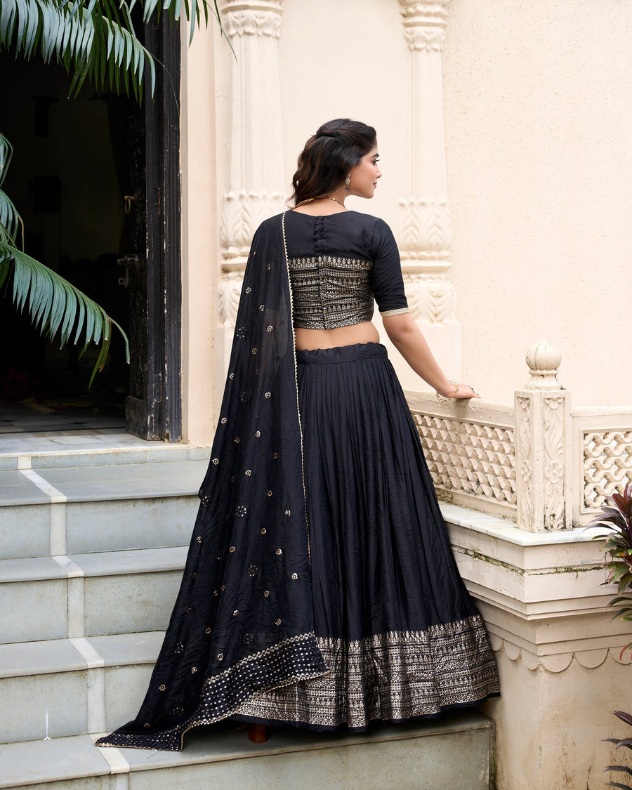 PURE CHANDERI ZARI WEAVING LEHENGA CHOLI WITH SEQUINS EMBROIDERED DUPATTA (WDN88) 04
