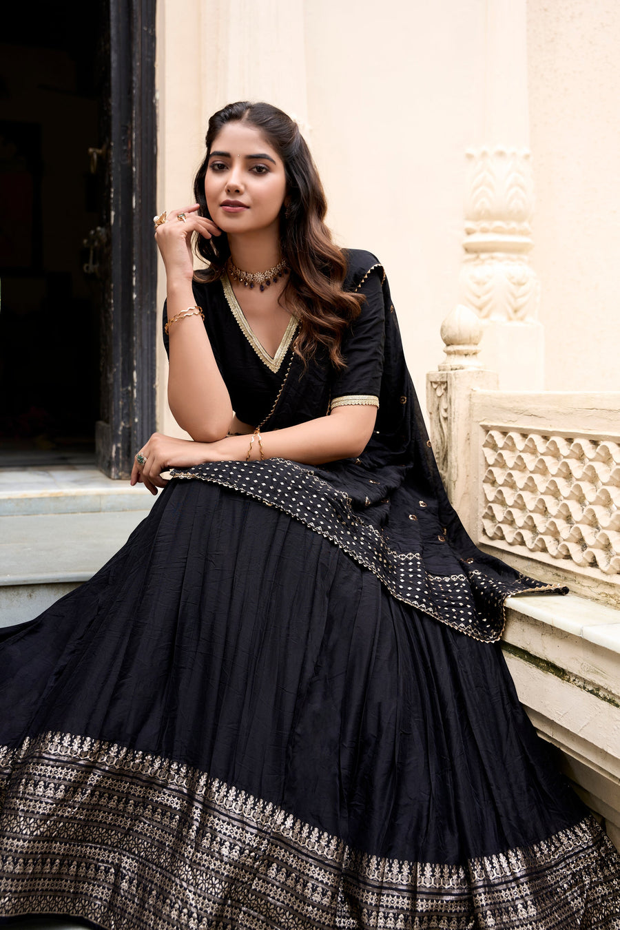 PURE CHANDERI ZARI WEAVING LEHENGA CHOLI WITH SEQUINS EMBROIDERED DUPATTA (WDN88) 04