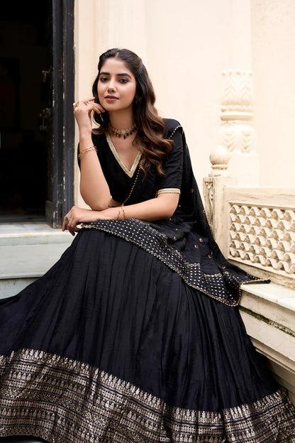 PURE CHANDERI ZARI WEAVING LEHENGA CHOLI WITH SEQUINS EMBROIDERED DUPATTA(WD95) (04)
