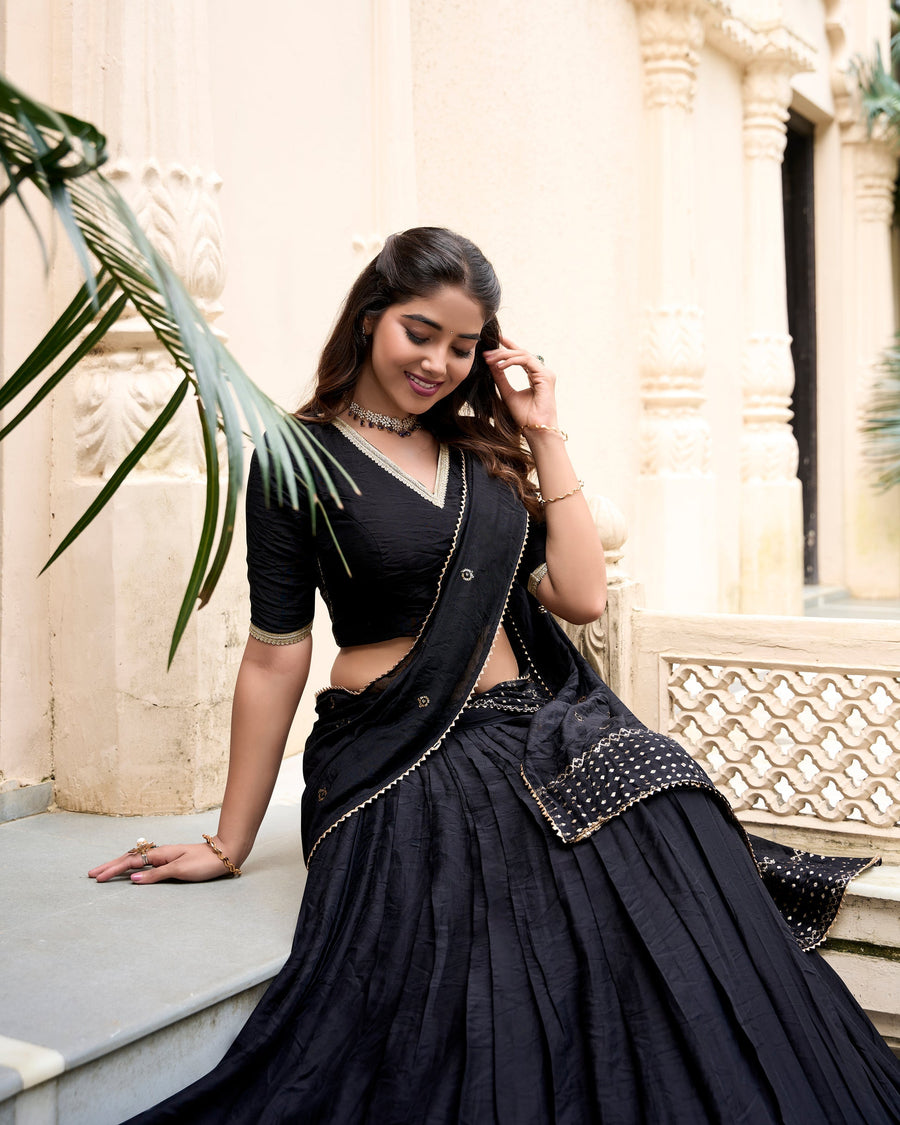 PURE CHANDERI ZARI WEAVING LEHENGA CHOLI WITH SEQUINS EMBROIDERED DUPATTA (WDN88) 04