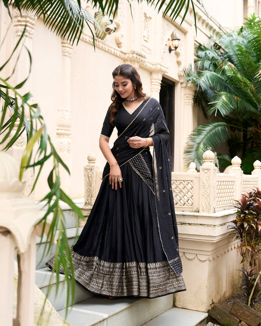 PURE CHANDERI ZARI WEAVING LEHENGA CHOLI WITH SEQUINS EMBROIDERED DUPATTA (WDN88) 04