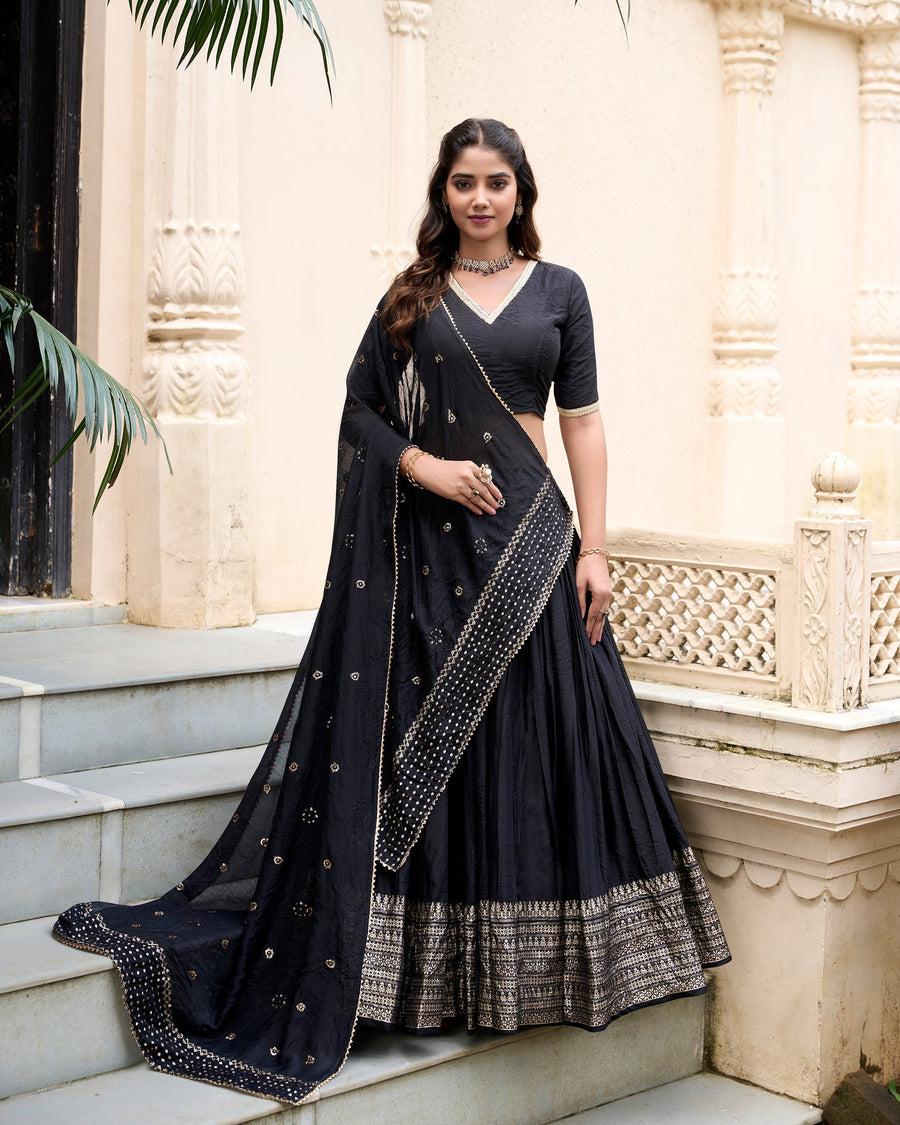 PURE CHANDERI ZARI WEAVING LEHENGA CHOLI WITH SEQUINS EMBROIDERED DUPATTA (WDN88) 04