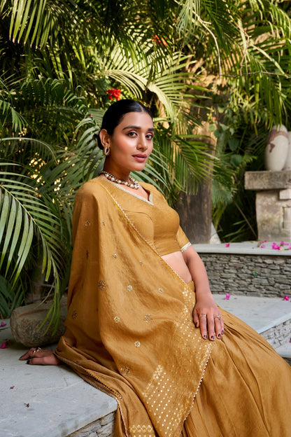 PURE CHANDERI ZARI WEAVING LEHENGA CHOLI WITH SEQUINS EMBROIDERED DUPATTA (WDN88) 01