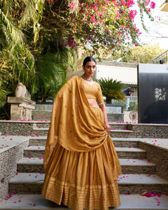PURE CHANDERI ZARI WEAVING LEHENGA CHOLI WITH SEQUINS EMBROIDERED DUPATTA (WDN88) 01