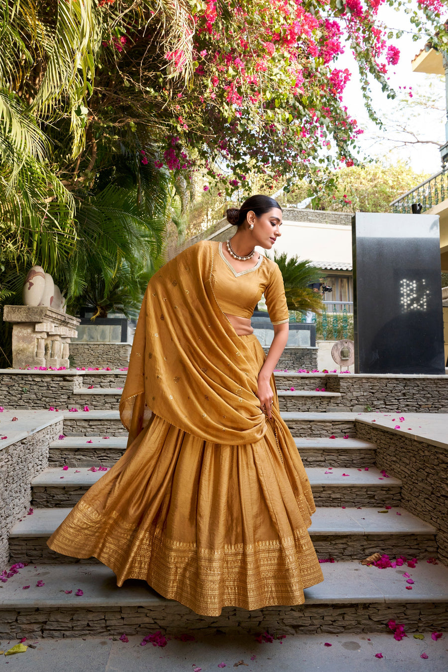 PURE CHANDERI ZARI WEAVING LEHENGA CHOLI WITH SEQUINS EMBROIDERED DUPATTA (WDN88) 01