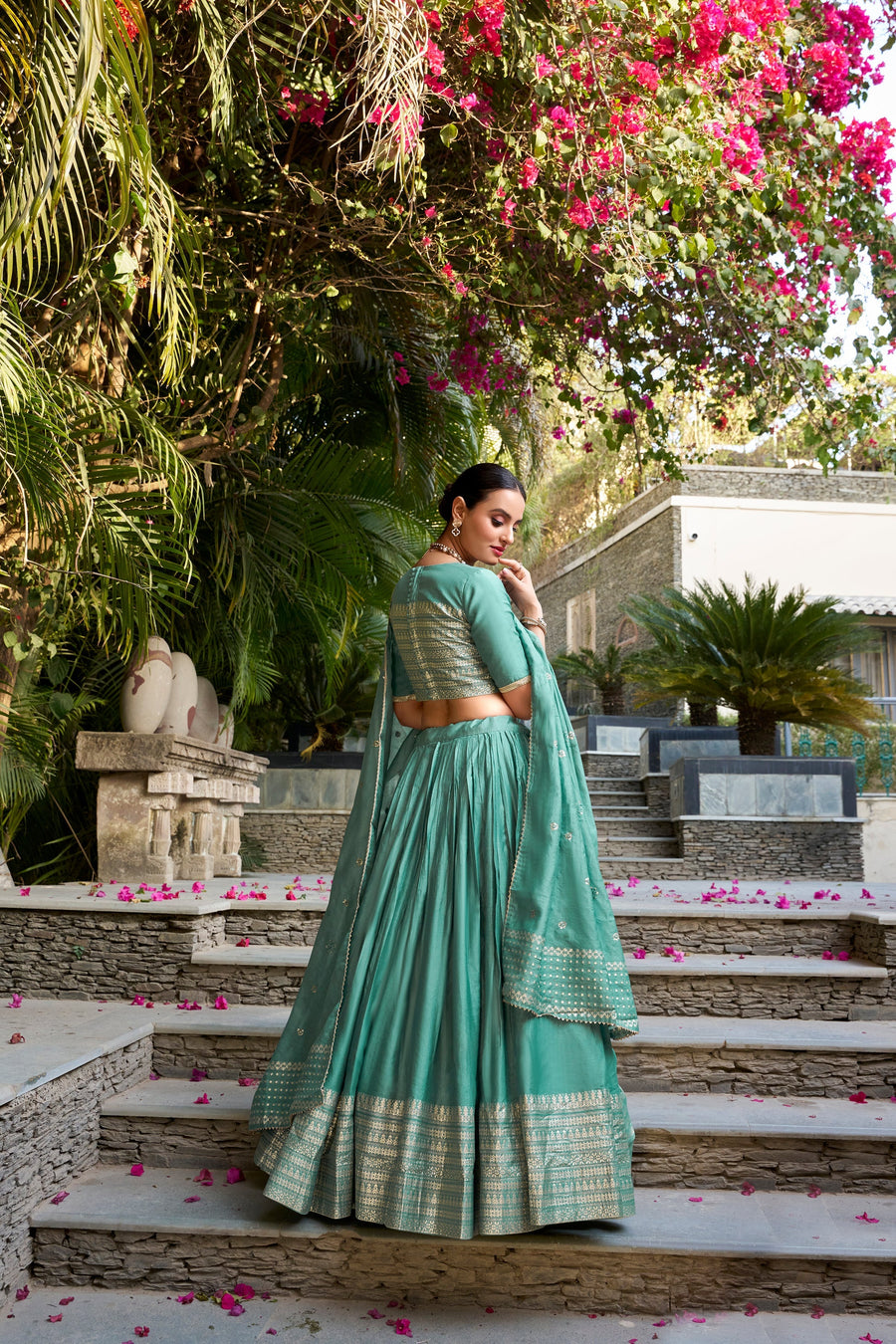 PURE CHANDERI ZARI WEAVING LEHENGA CHOLI WITH SEQUINS EMBROIDERED DUPATTA (WDN88) 02