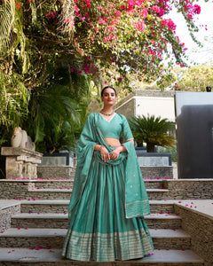 PURE CHANDERI ZARI WEAVING LEHENGA CHOLI WITH SEQUINS EMBROIDERED DUPATTA (WDN88) 02