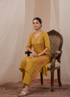 Mustard Floral Embroidered Kurta Set with Dupatta for Women (SWDH08)