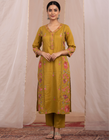 Mustard Floral Embroidered Kurta Set with Dupatta for Women (SWDH08)