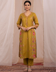 Mustard Floral Embroidered Kurta Set with Dupatta for Women (SWDH08)