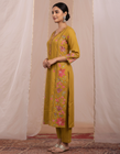 Mustard Floral Embroidered Kurta Set with Dupatta for Women (SWDH08)