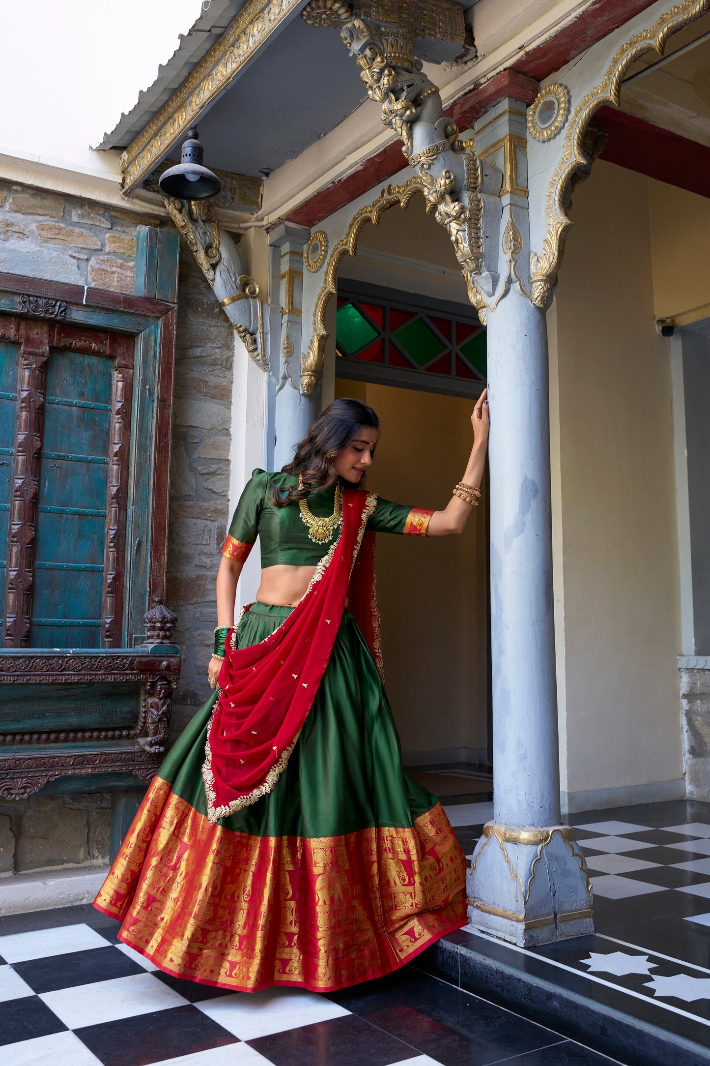 TILTON NARAYAN PATTU LEHENGA CHOLI WITH GEORGETTE EMBROIDERED DUPATTA