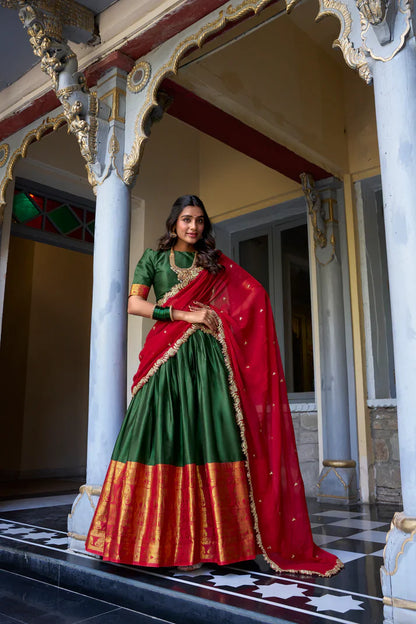 NARAYAN PATTU LEHENGA CHOLI WITH GEORGETTE EMBROIDERED DUPATTA(WD97)(01)