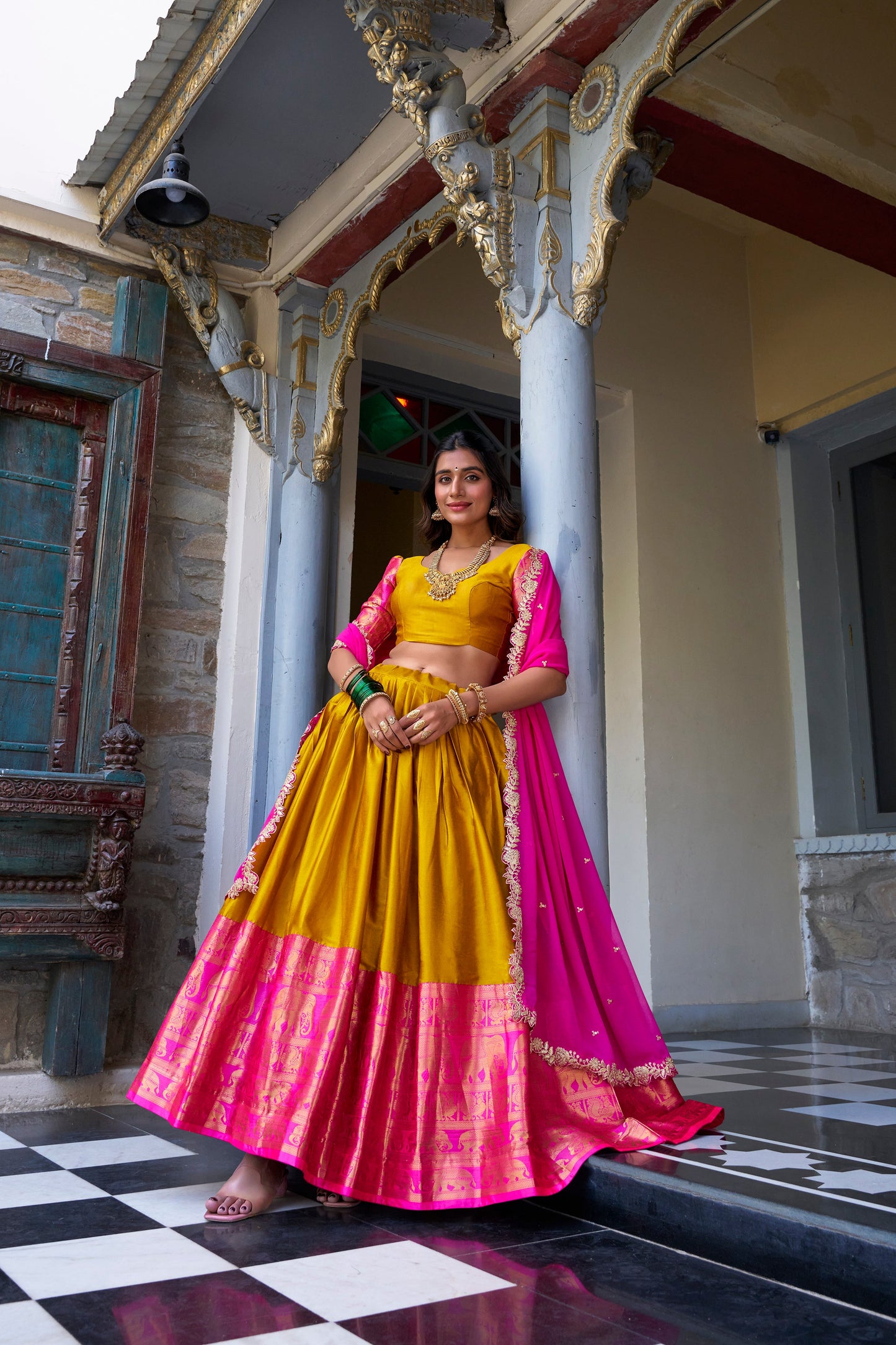TILTON NARAYAN PATTU LEHENGA CHOLI WITH GEORGETTE EMBROIDERED DUPATTA