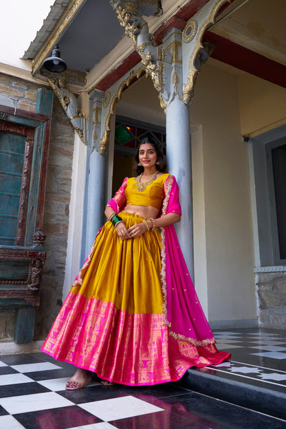 TILTON NARAYAN PATTU LEHENGA CHOLI WITH GEORGETTE EMBROIDERED DUPATTA