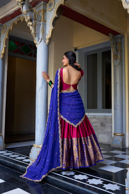 TILTON NARAYAN PATTU LEHENGA CHOLI WITH GEORGETTE EMBROIDERED DUPATTA
