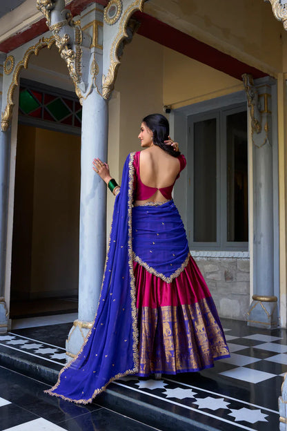 NARAYAN PATTU LEHENGA CHOLI WITH GEORGETTE EMBROIDERED DUPATTA(WD97)(02)